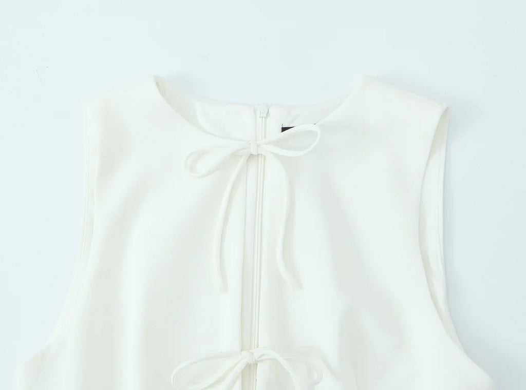 Sexy Bow Pleated Sleeveless Mini Dress For Summer Women