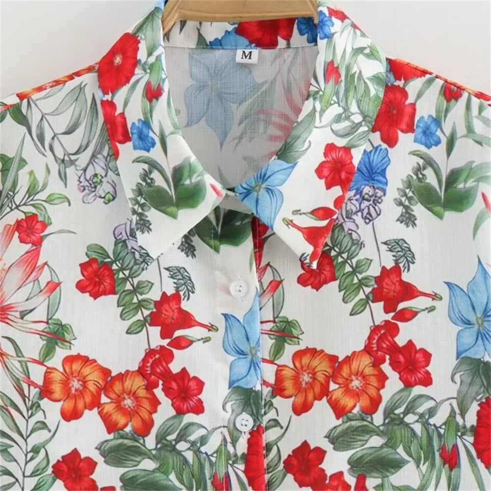 Women's Casual Polo Collar Long Sleeve Linen Shirt and High Waist Pants Set