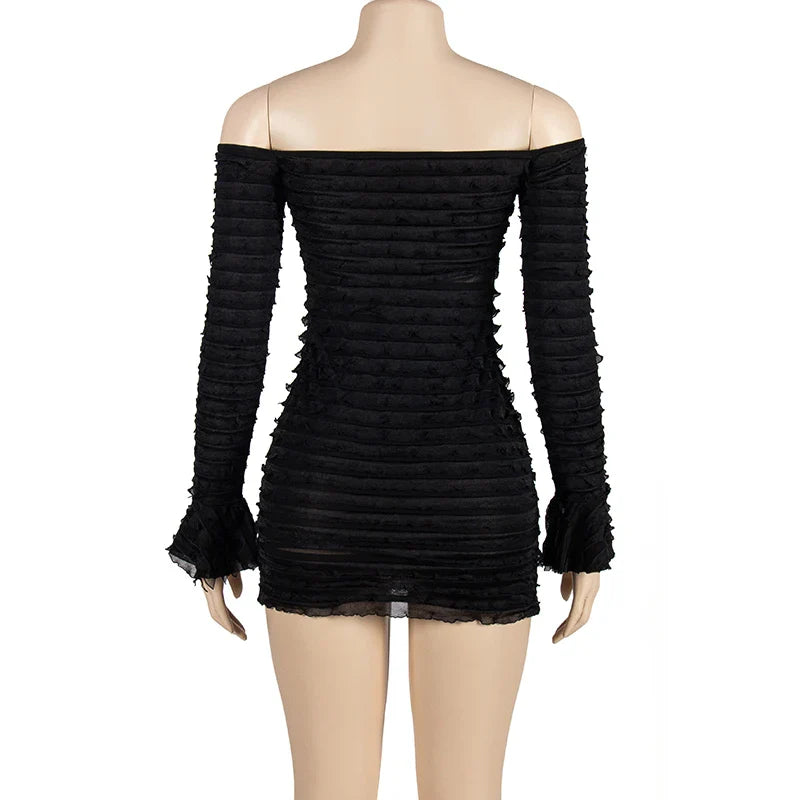 Backless Boat Neck Long Sleeve Dress for Party and Club