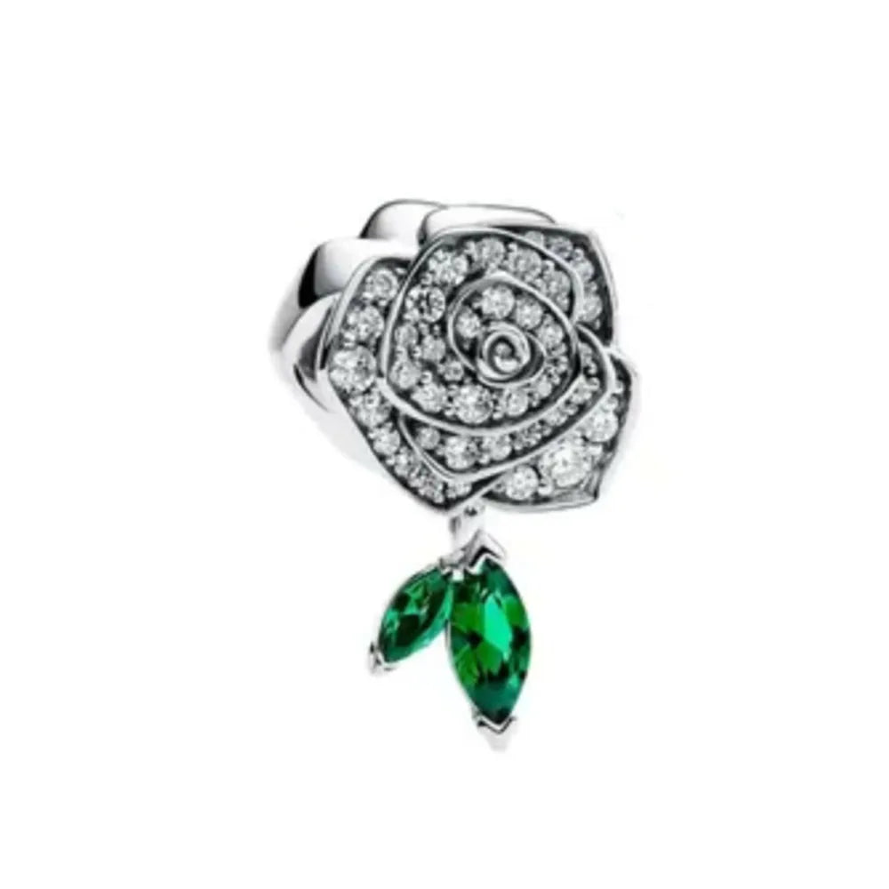 Charm Fit Original Bracelet with Shining Zircon Love Heart and Flower Bead for Women Jewelry Gift in 925 Silver Plated Design