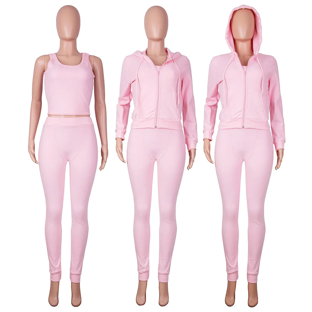 Women Thick Fleece 3 Piece Jogger Sweatsuit Set with Sweatpants, Vest and Hoodie for Fall and Winter