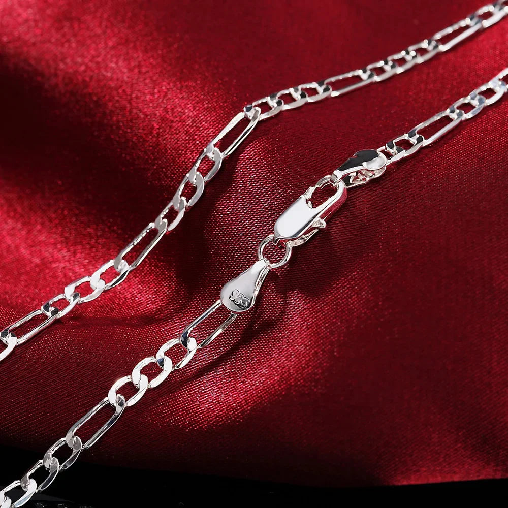925 Silver 4MM Chain Bracelet Necklace Jewelry Set for Men and Women Perfect for Charms and Wedding Gifts