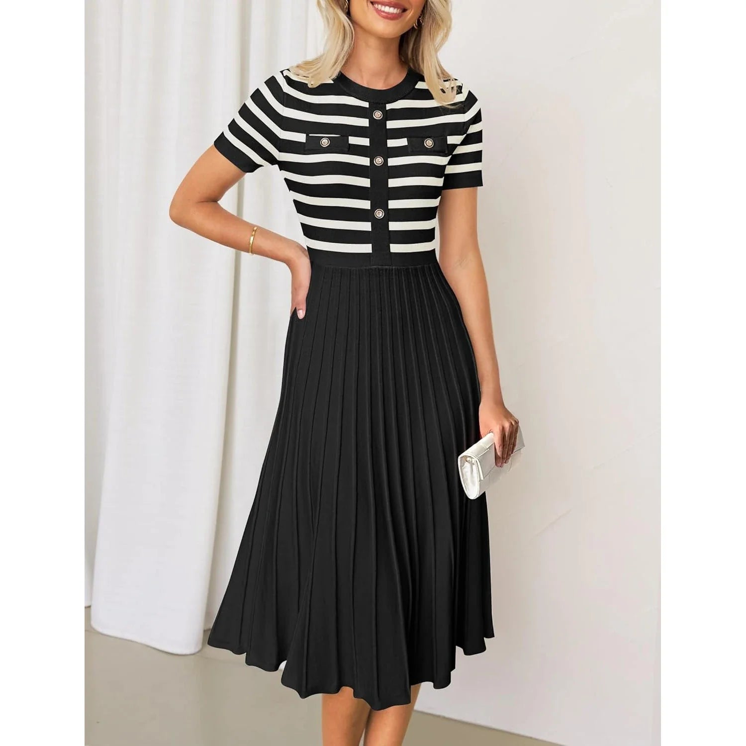 Ice Silk Knitted Striped Summer Dress For Women Loose Fit