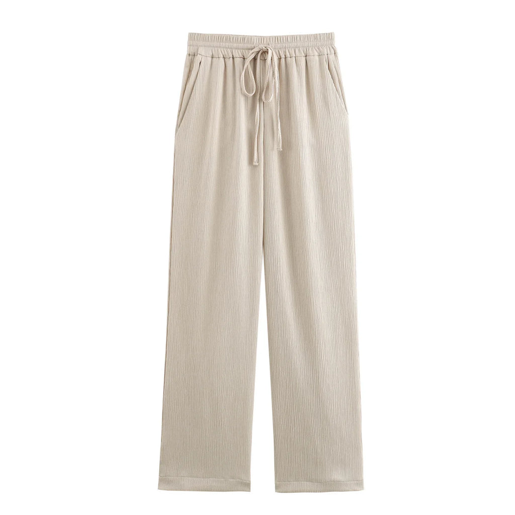 Autumn Women's Fashionable Wrinkled Suit Jacket and Casual Pants Set