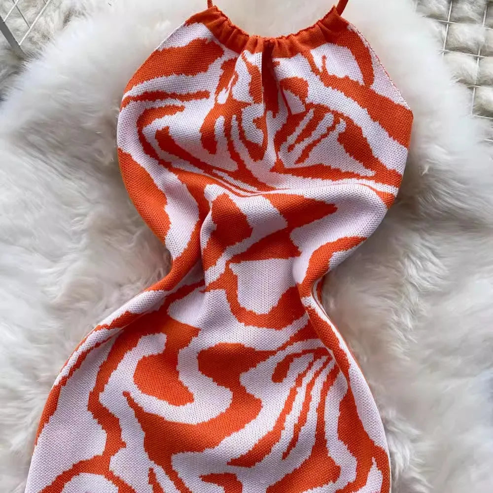 Backless Halter Knit Bodycon Beach Dress For Women Chic