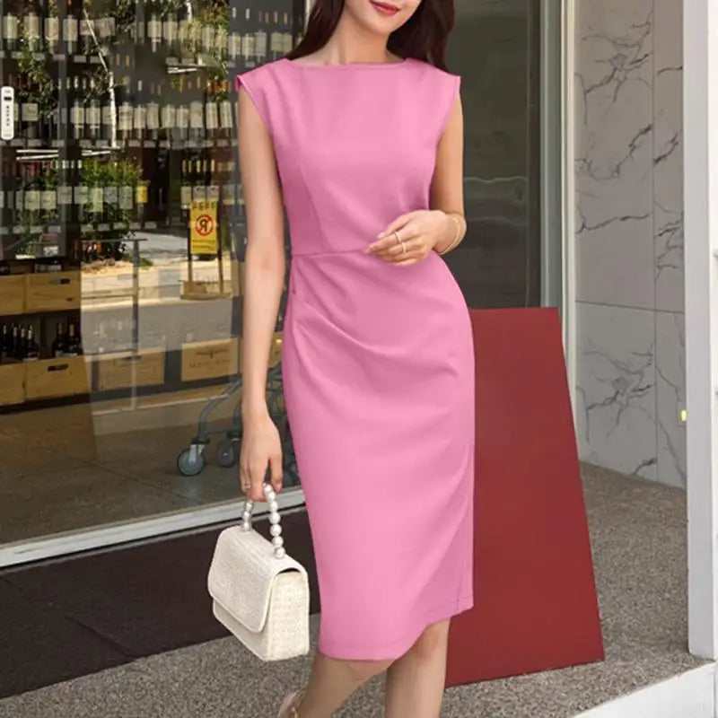 Summer Party Dress for Women Sleeveless O Neck Knee Length