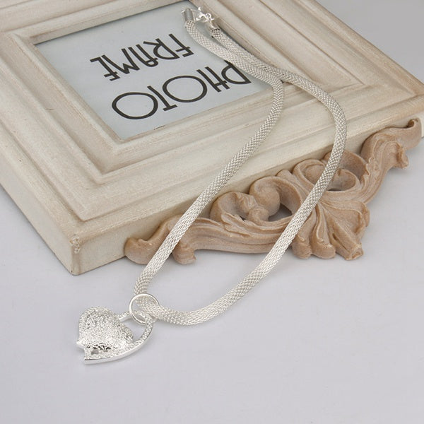 925 Sterling Silver Heart Charm Necklace for Women Fashion Wedding Jewelry 18 Inches