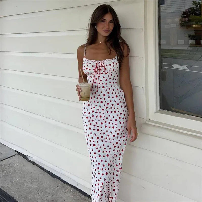 Rose Print Maxi Dress for Women Summer Bodycon Style