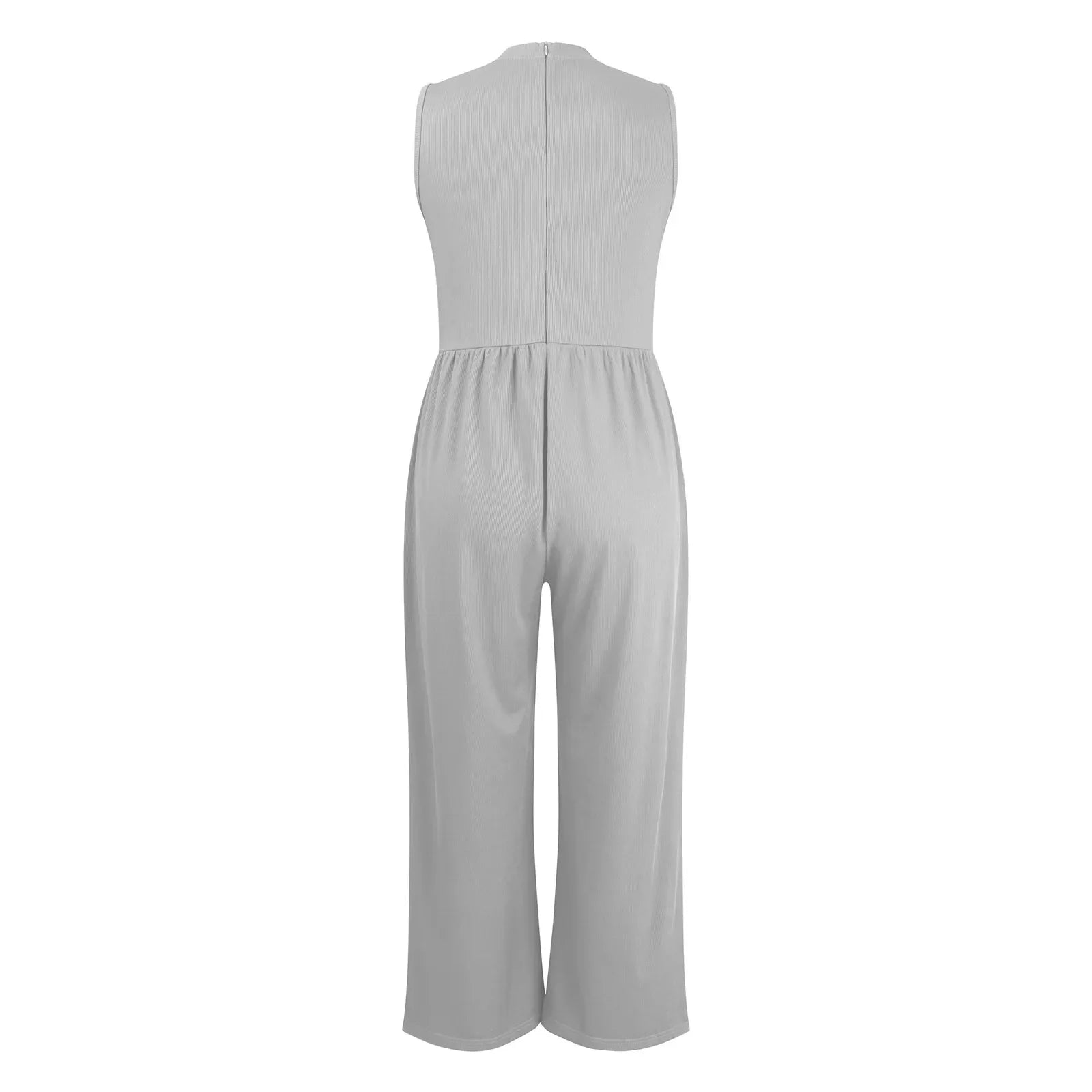 Women Sleeveless High Neck Ribbed Tank Top Jumpsuit Wide Leg Pants Romper with Tummy Control and High Waist Casual Summer Outfit