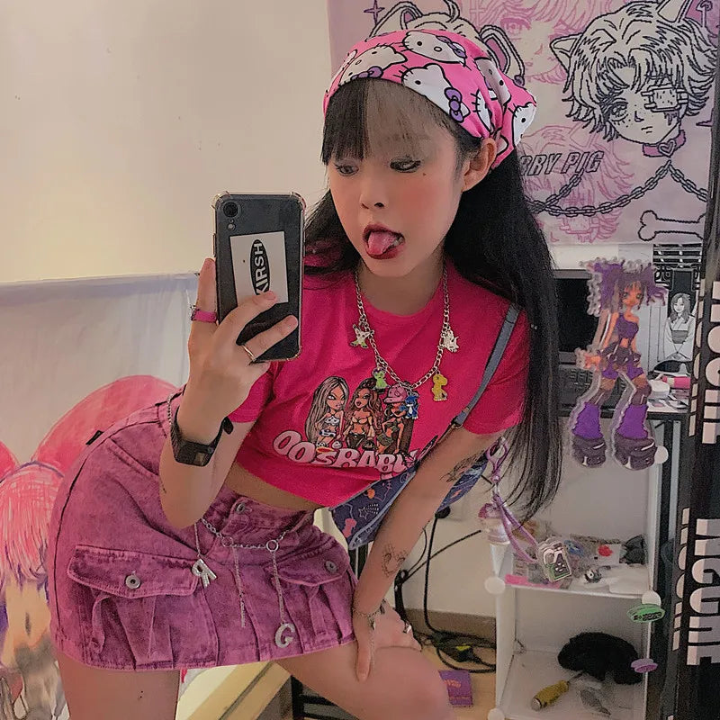 Y2K Summer Gothic Slim Fit Women Crop Top Punk Grunge Streetwear Tee