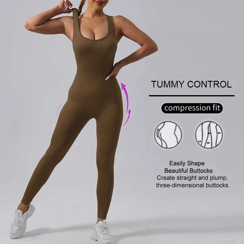 Seamless High Stretch Yoga Jumpsuit for Women Lightweight Breathable Fitness Activewear with Contouring Design and Moisture Wicking Fabric
