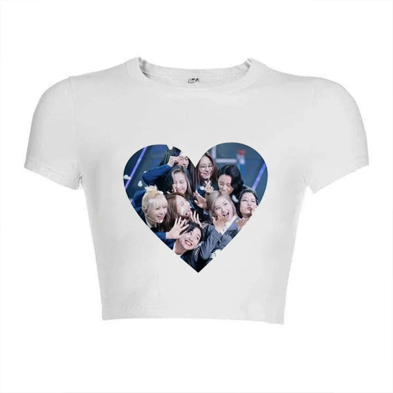 Korean KPOP Women Slim Fit T-Shirt Harajuku Style Streetwear for Summer Fashion