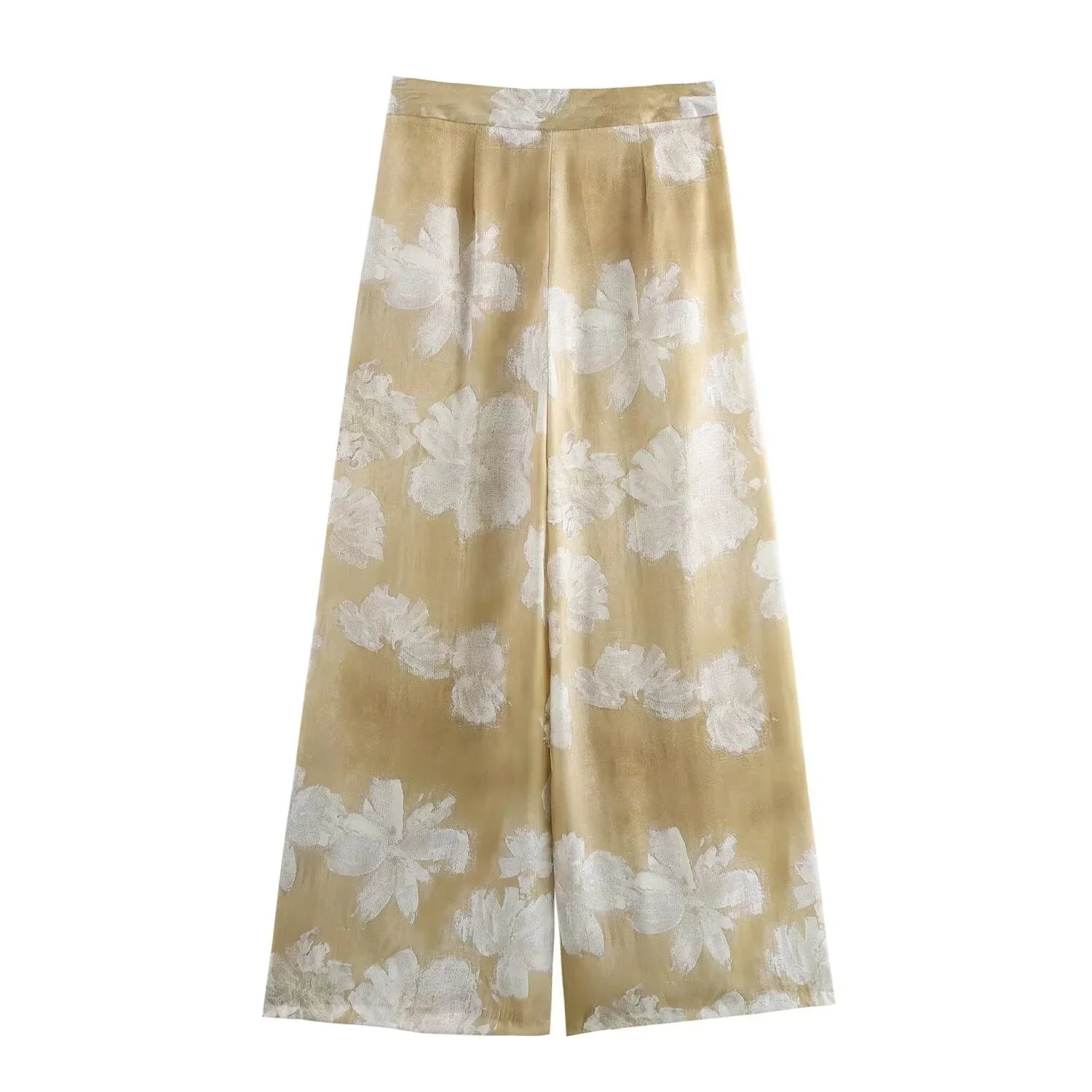 Silk Satin Flower Print Long Sleeve Shirt and Pants Set for Women