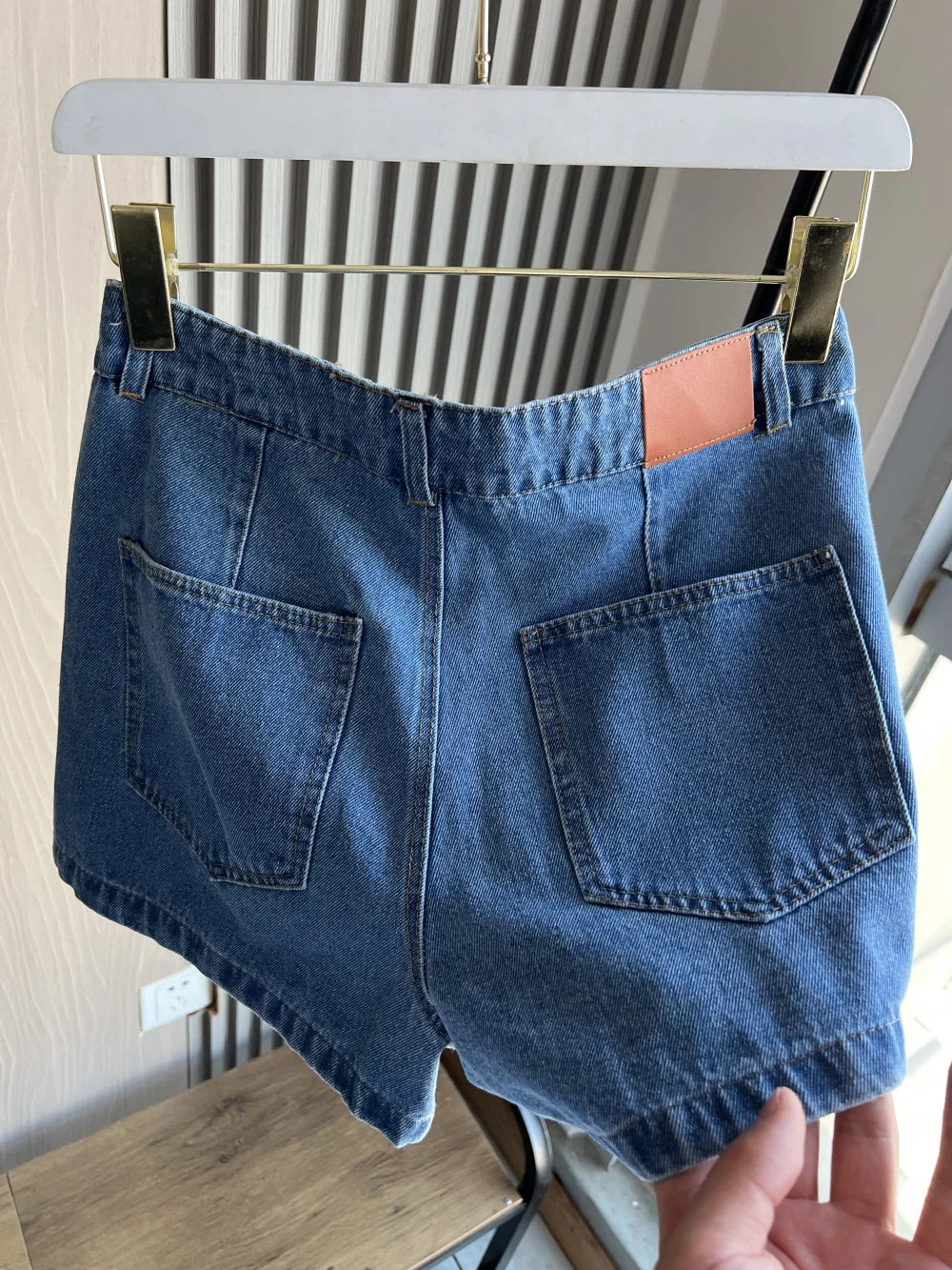 Sexy V Neck Loose Fit Short Denim Top with Asymmetrical Culottes Two Piece Denim Suit for Women