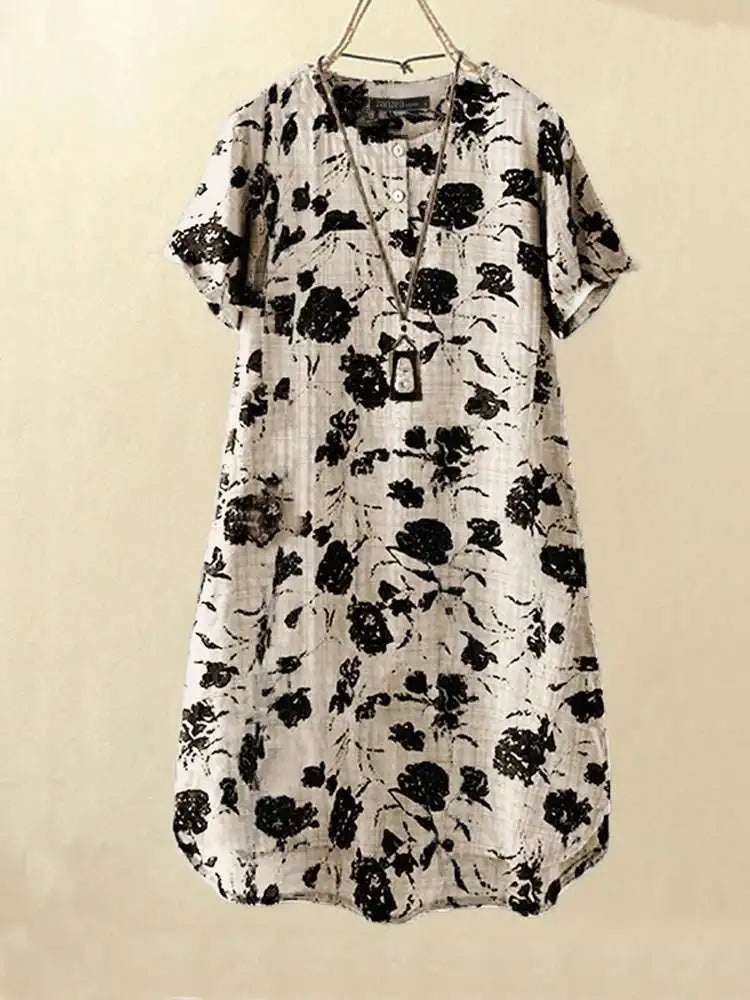Boho Floral Pocket Sundress With Short Sleeves Casual