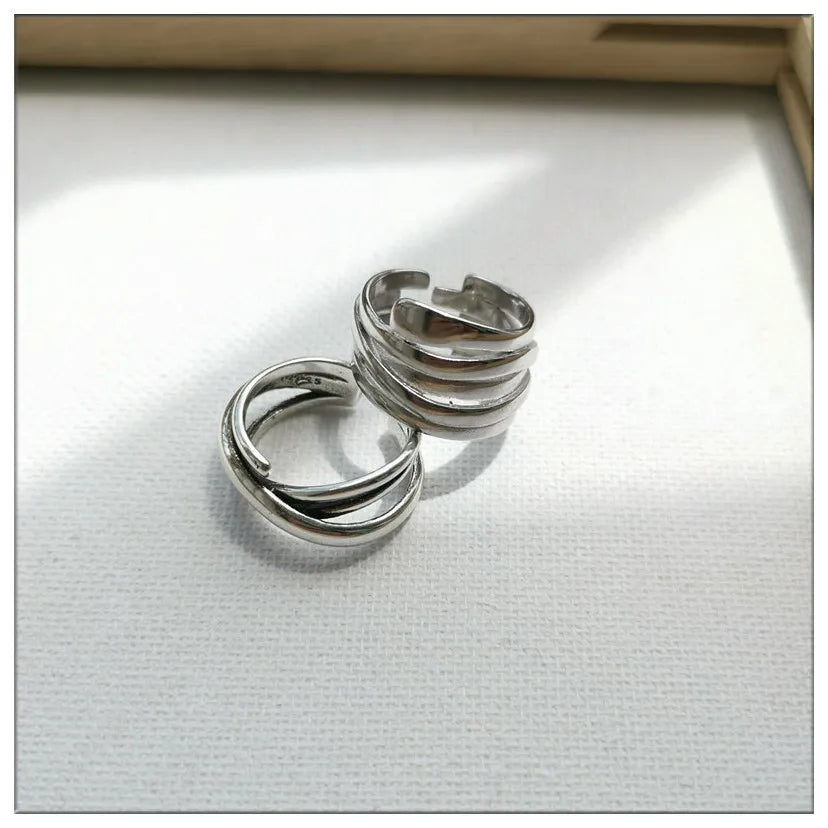 925 Sterling Silver Cross Hollow Chain Geometric Finger Ring Creative Party Jewelry Gift