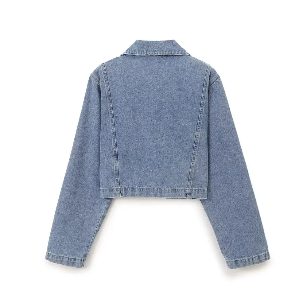 Autumn Women's Fashion Casual Denim Shirt with Collar and Long Sleeves Paired with High Waist Wide Leg Jeans Set