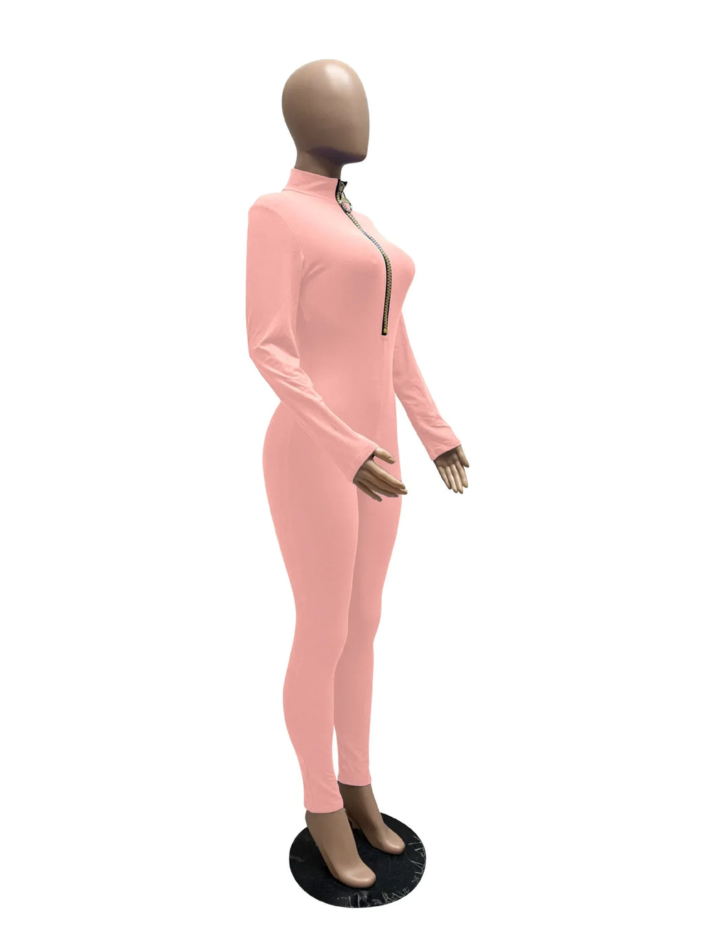 Women's Bodycon One-Piece Jumpsuit with Long Sleeves and Large Front Zipper Casual Sporty Skinny Workout Overalls Top