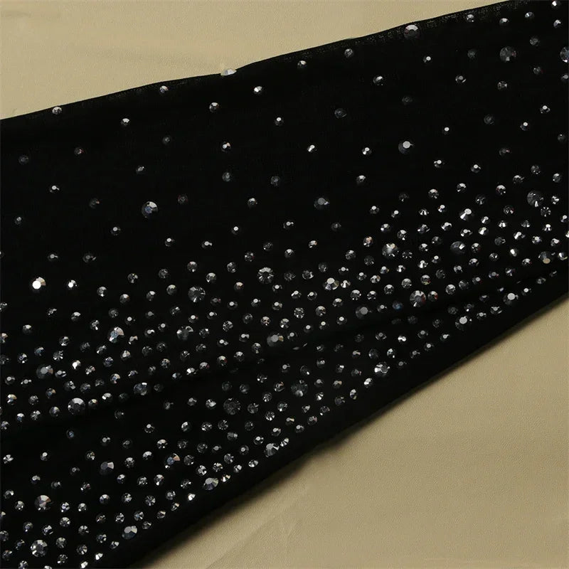 Sexy Rhinestone Long Sleeve Sheer Mesh Patchwork Skinny Jumpsuit Romper for Women Luxury Night Party Club Overalls Birthday Outfit