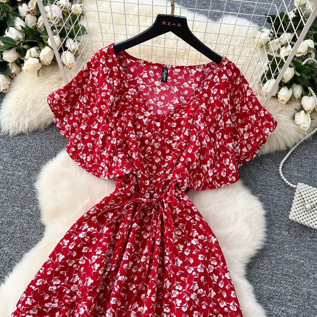 Floral Print Sundress V Neck A Line For Summer Party