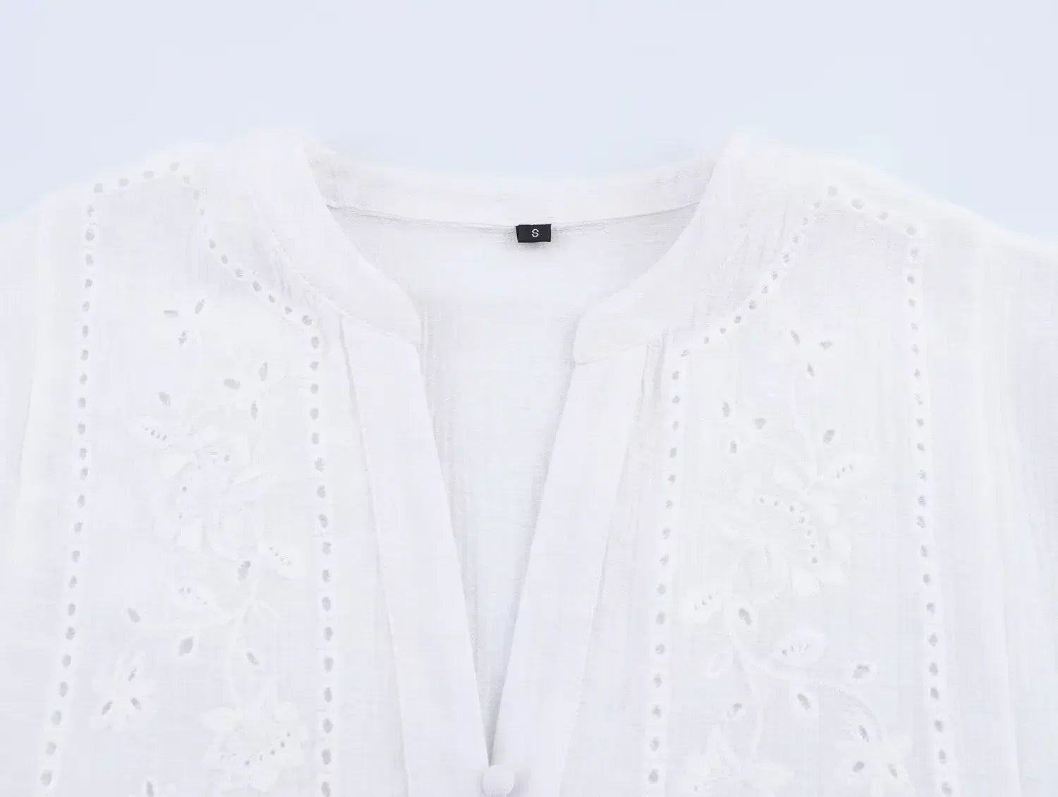 Women's Embroidered V-Neck Long Sleeve Shirt Single-Breasted Loose Hem Casual Chic Top for Spring and Summer