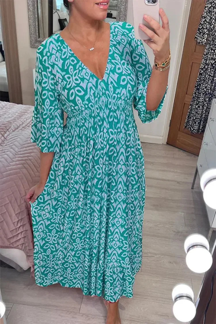 Bohemian Floral Wrap Dress Women V Neck Summer Casual
