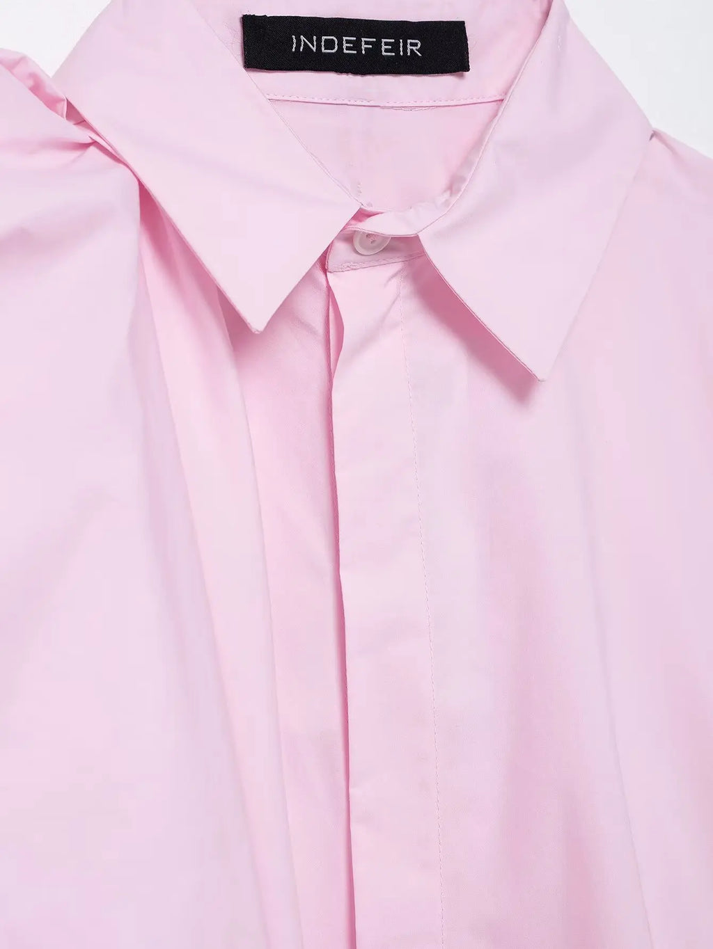 Women Long Sleeve Blouse with Turn Down Collar Pink Spring Top Chic Shoulder Design Office Shirt for Ladies