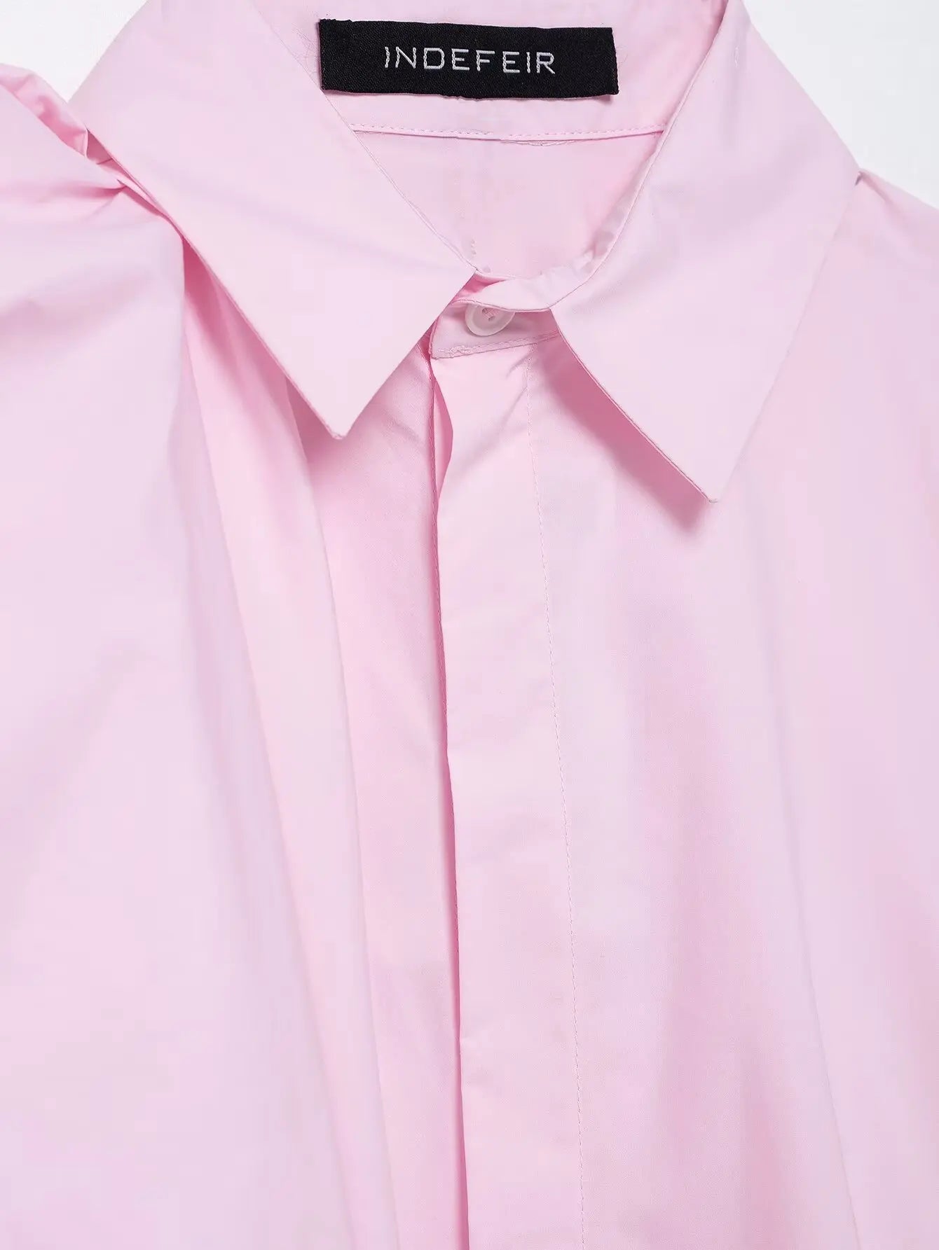 Women Long Sleeve Blouse with Turn Down Collar Pink Spring Top Chic Shoulder Design Office Shirt for Ladies