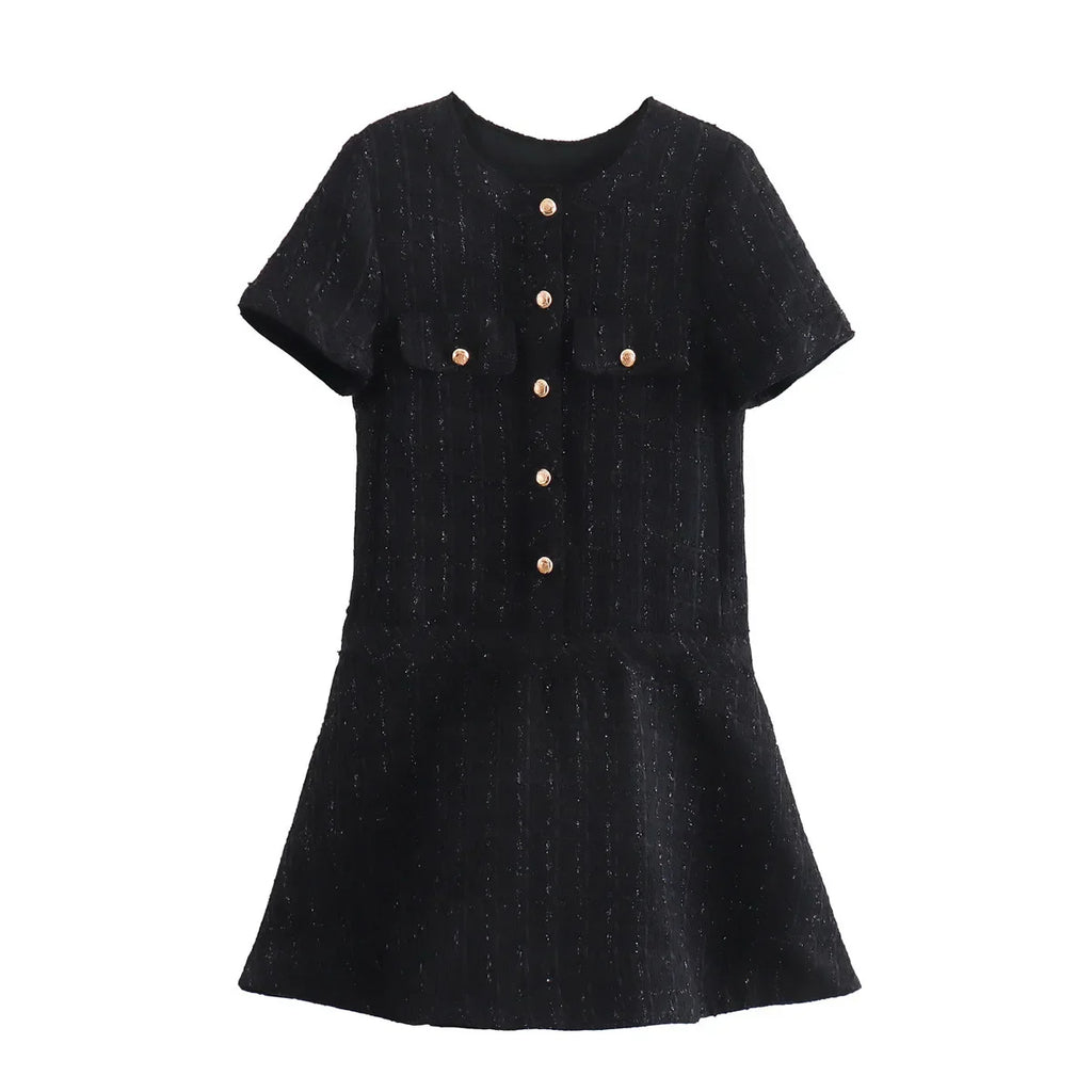 Women Textured Mini Dress Summer Round Neck Short Sleeve