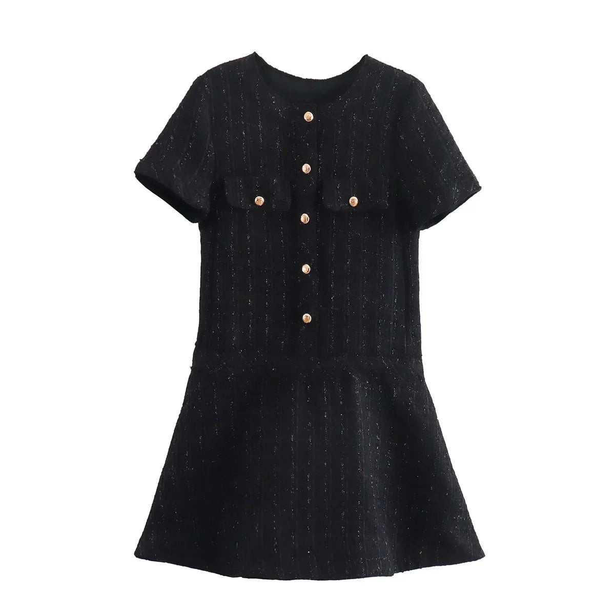 Women Textured Mini Dress Summer Round Neck Short Sleeve