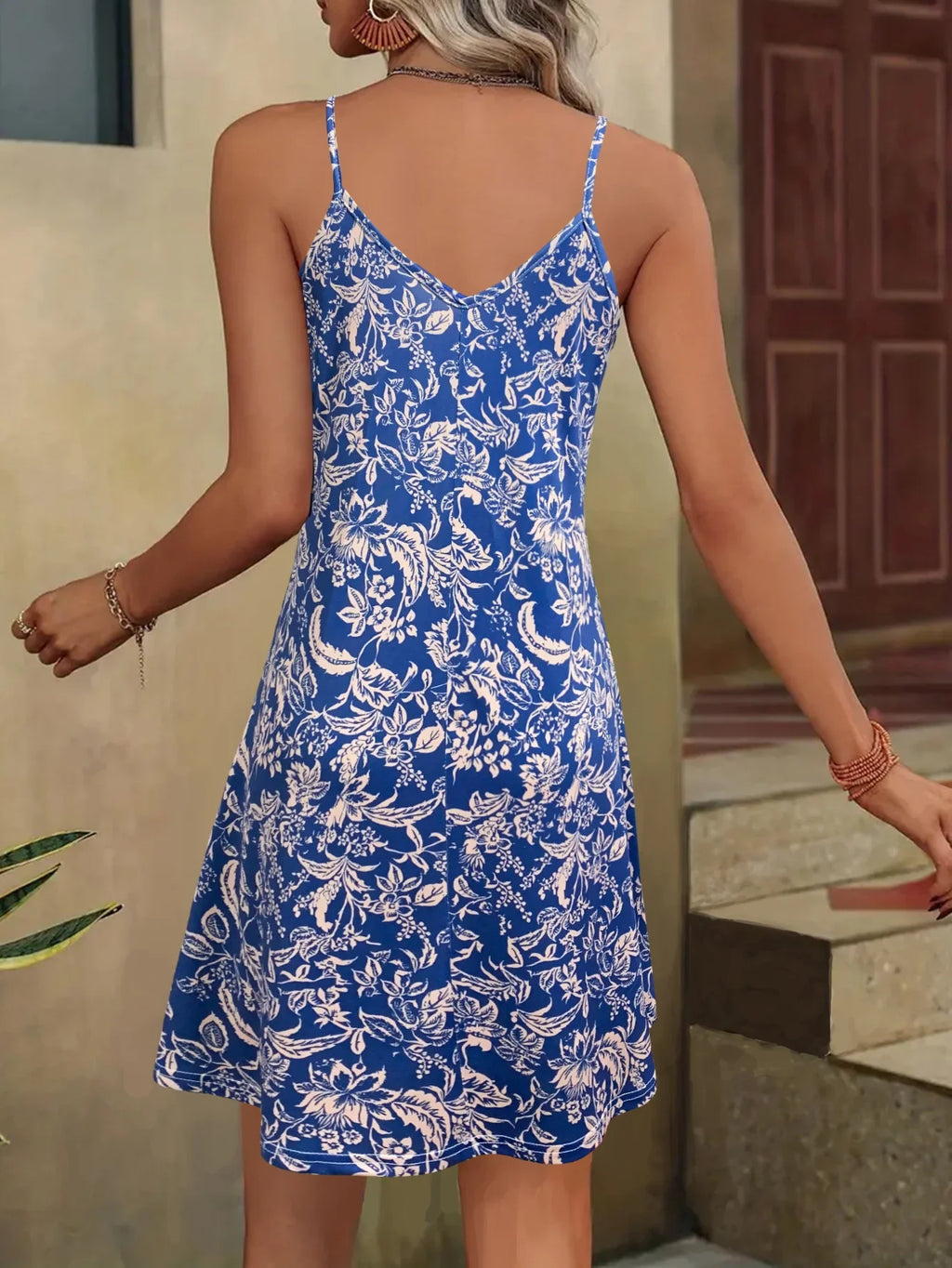 Plant Print Spaghetti Strap Summer Vacation Dress Chic