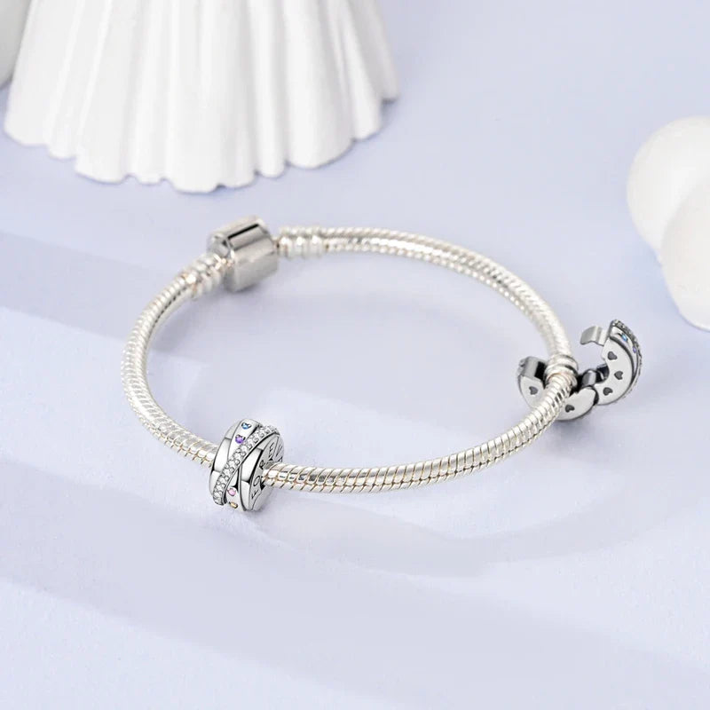 Fit Original 925 Sterling Silver Clip Charms with Zircon and Silicone Spacer Beads for Women DIY Bracelet Gift