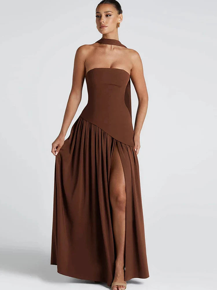 Backless Patchwork Dress Strapless Summer Draped Slit