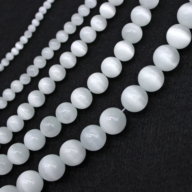 Natural Moonstone Beads White Cat Eye Round Loose Beads for Jewelry Making DIY Bracelet 15 Inch Strand