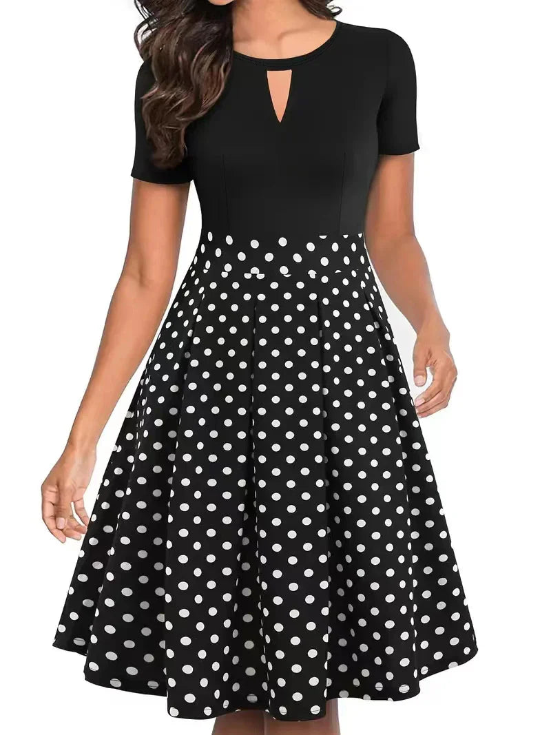 Polka Dot Midi Dress Fit And Flare Knit Comfort Easy Care
