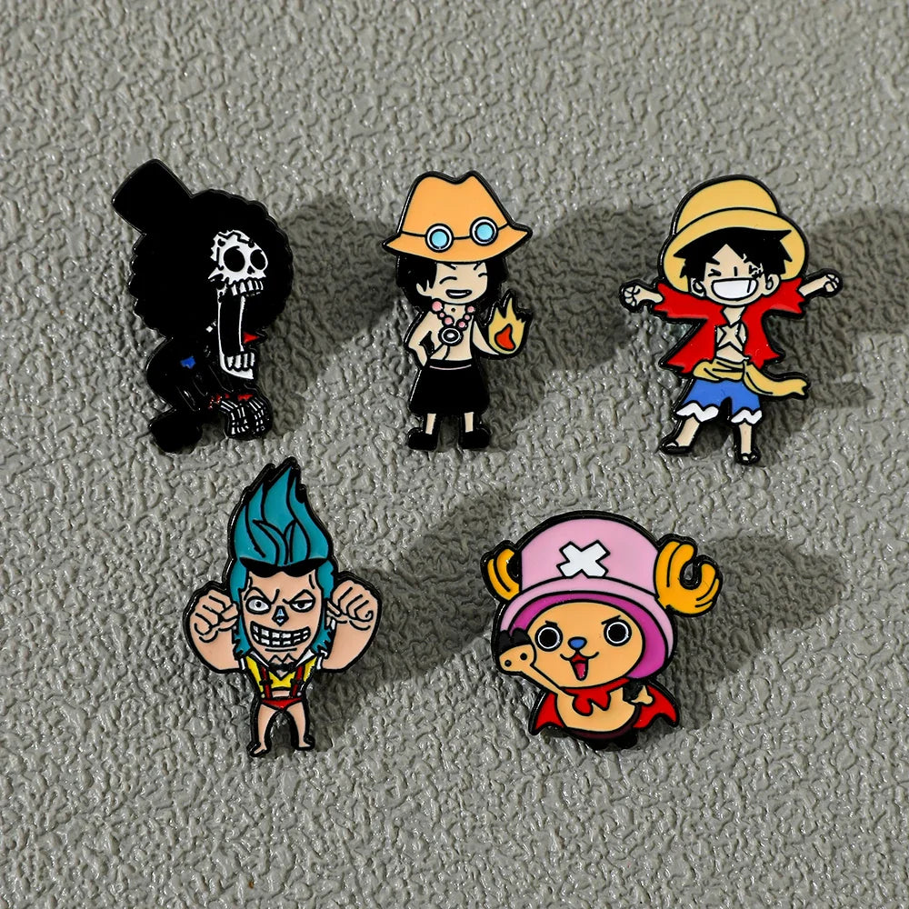 5 Pcs Cartoon Monkey Enamel Pin Set Featuring Luffy and Tony Chopper Brooches for Backpack Accessories