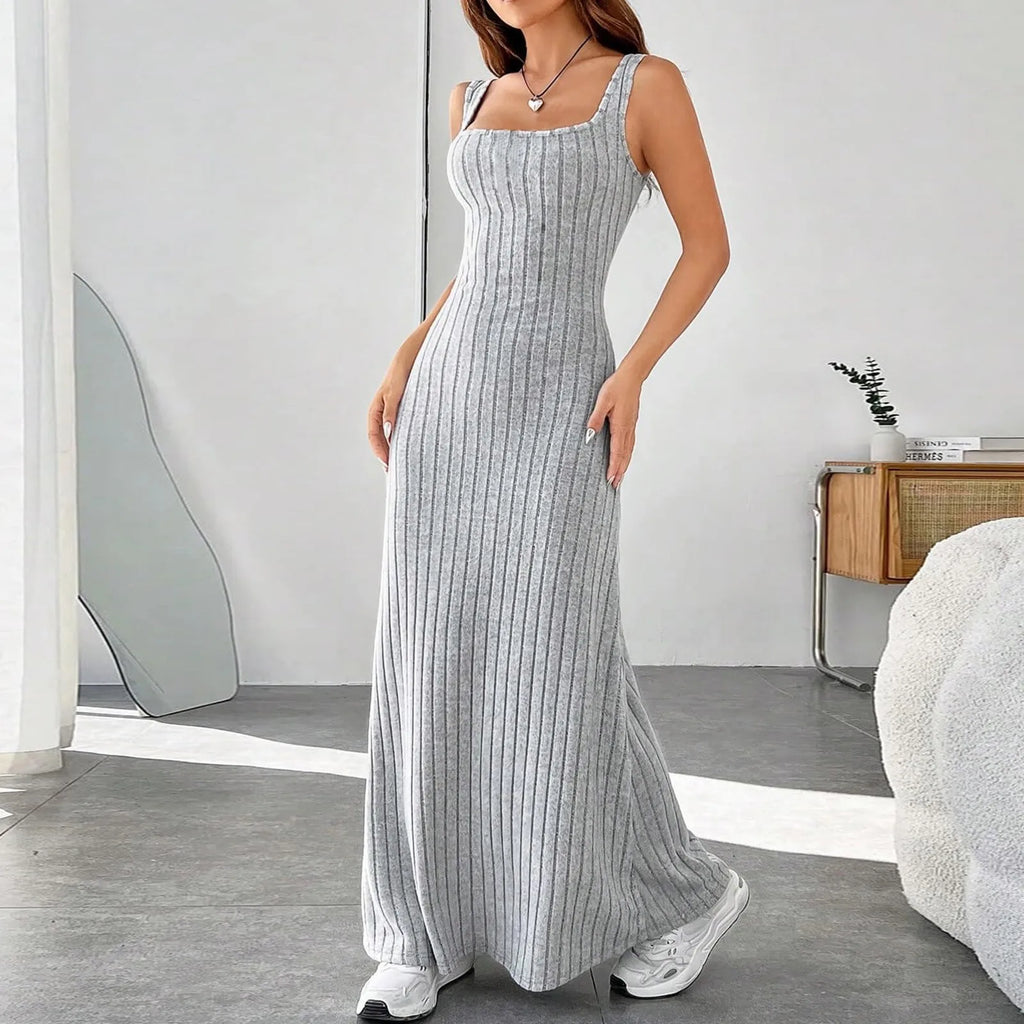 Floral Sundress For Women Pockets Square Neck Tank Dress