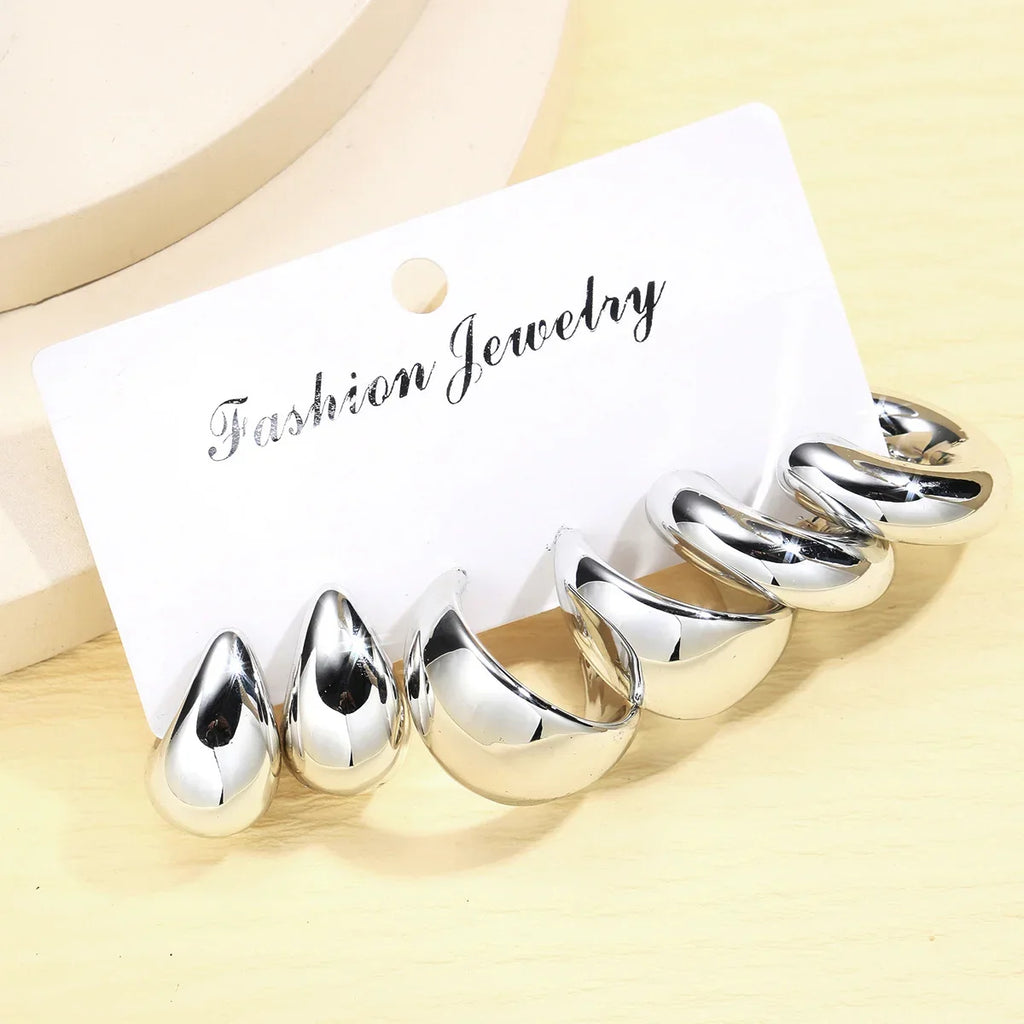 6pcs Chunky Gold Plated Waterdrop Hoop Earrings Set for Women Elegant Minimalist Drop Jewelry