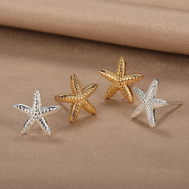 Vintage Starfish Stainless Steel Stud Earrings for Women Ocean Inspired Jewelry Gift