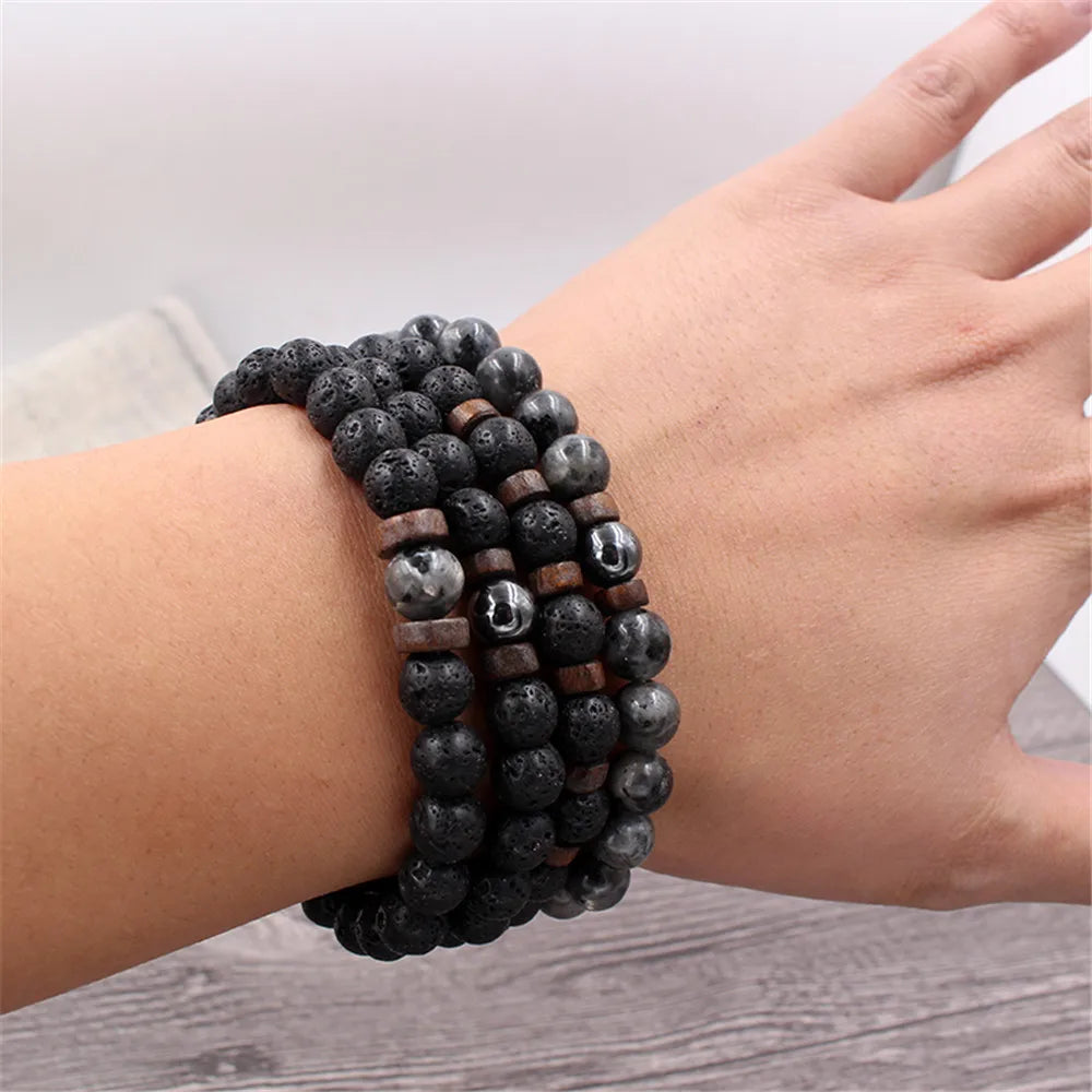 Volcanic Stone Lava Bead Bracelet for Men and Women with Tibetan Buddha Charm - Unique Natural Jewelry Gift