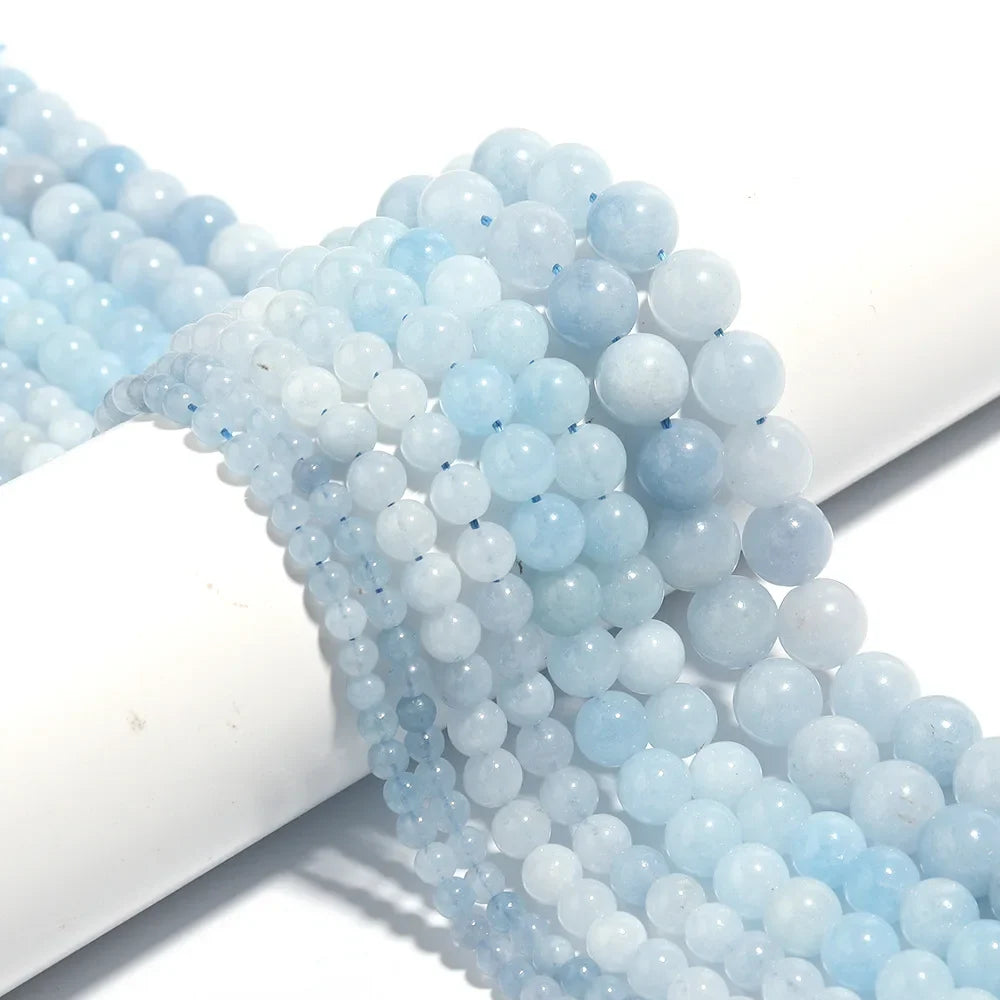 Natural Aquamarine Stone Beads Blue Round Gemstone Beads for DIY Jewelry Making and Accessories