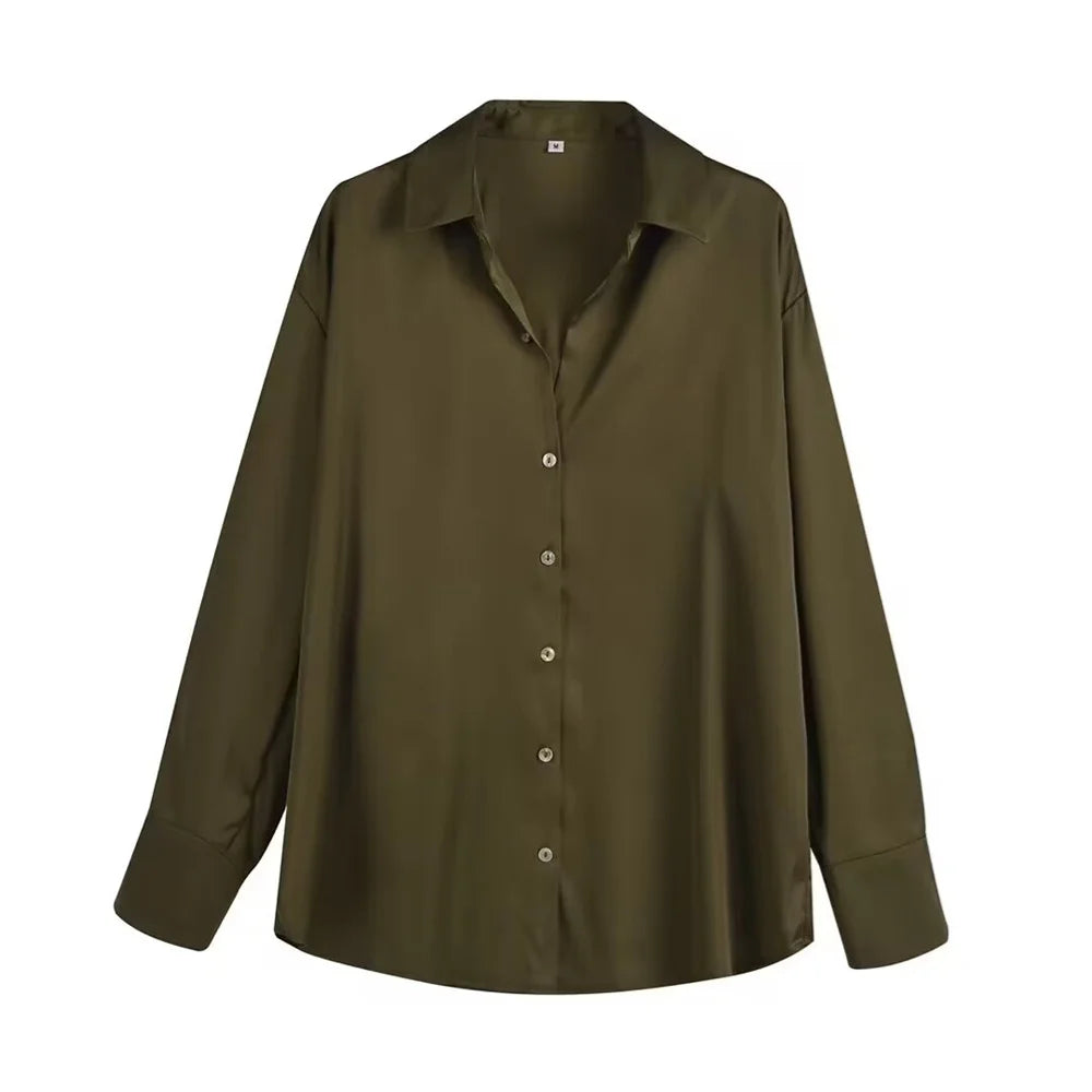 Women's Fashion Flip Collar Long Sleeve Single Breasted Shirt Coat Versatile Autumn Layered Decorative Casual Outerwear