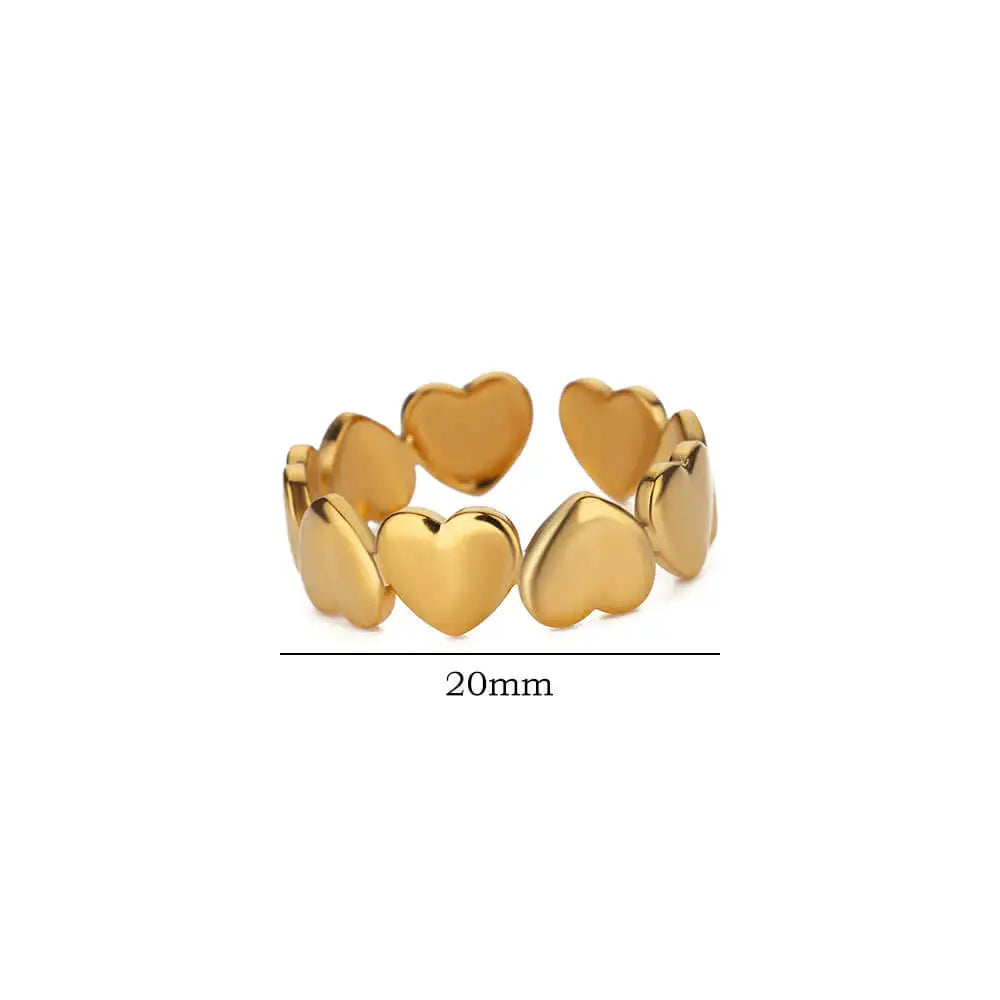 Gold Color Stainless Steel Heart Ring for Women Wedding Aesthetic Jewelry Gift