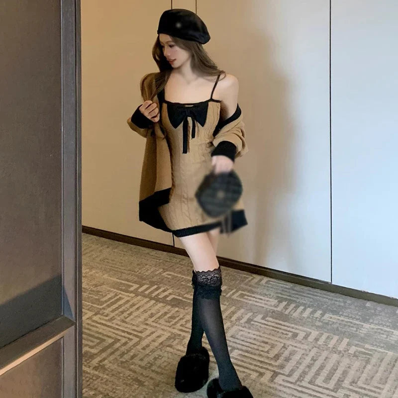 Elegant Knit Strap Mini Dress Women Slim Fit Summer