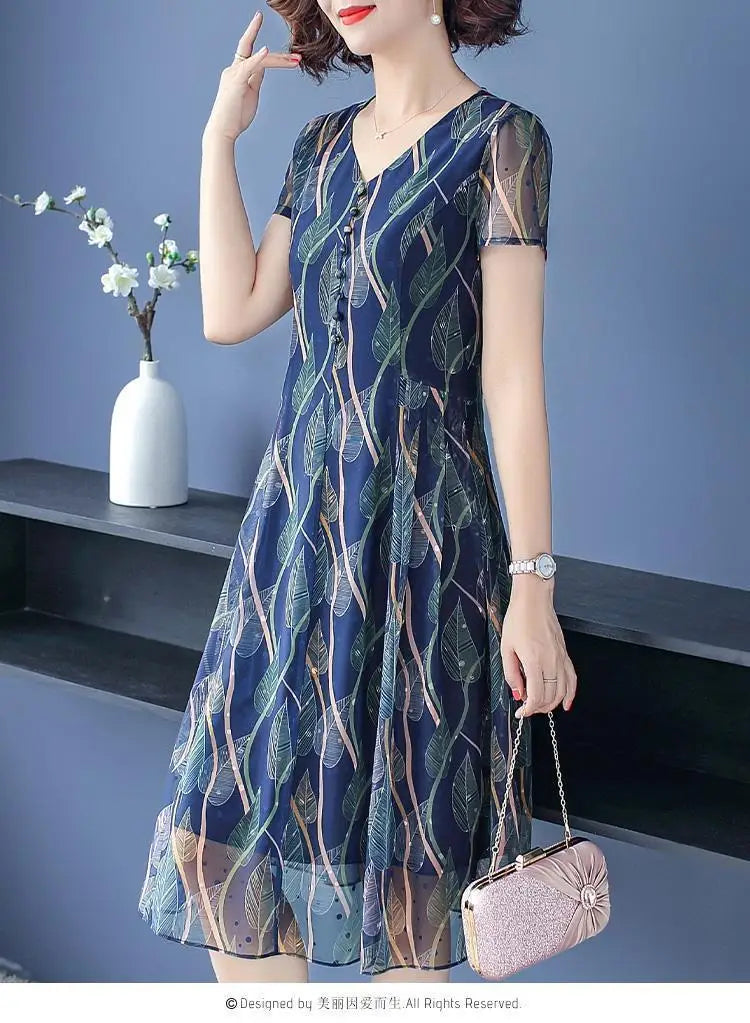 Casual V Neck Midi Dress For Women Chiffon A Line Summer