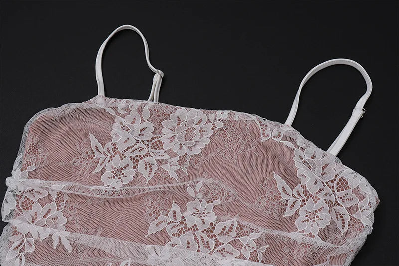 Lace Side Square Neck Dress for Elegant Evening Party