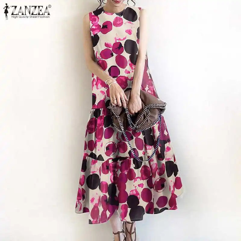 Bohemian Floral Sleeveless Sundress For Women With Ruffles