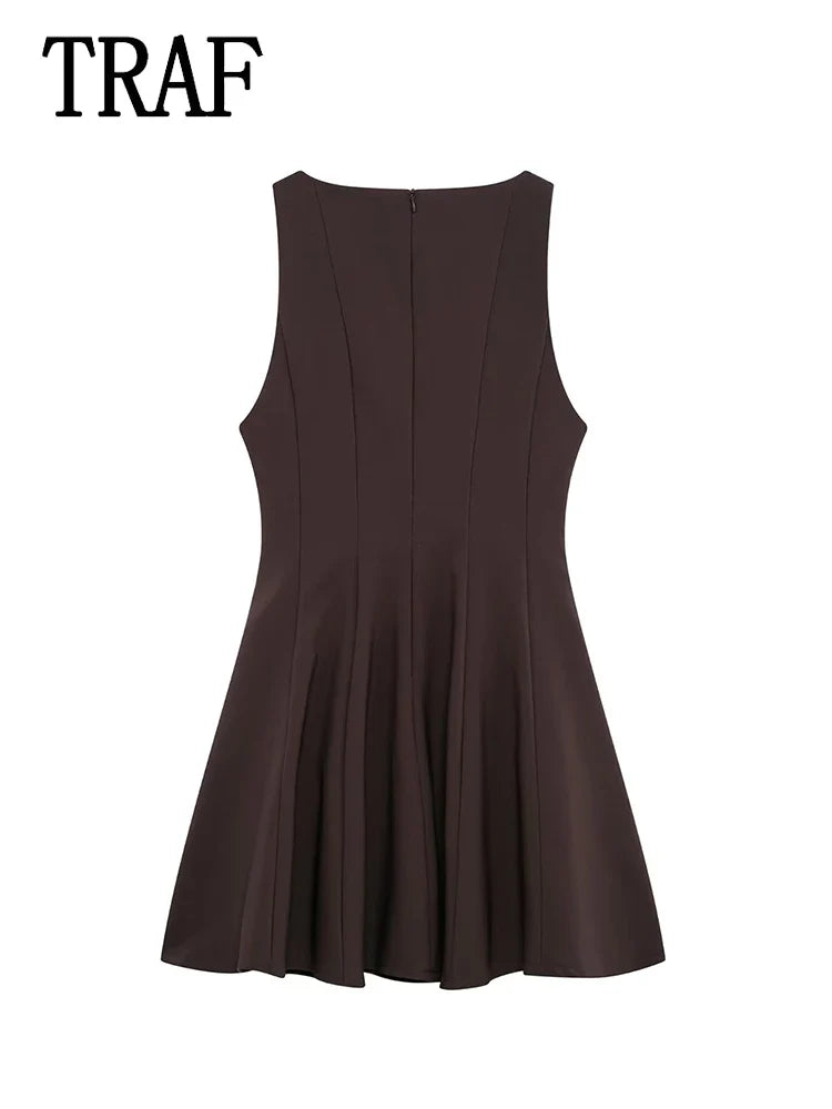 Sleeveless Pleated Mini Dress For Women Casual Office