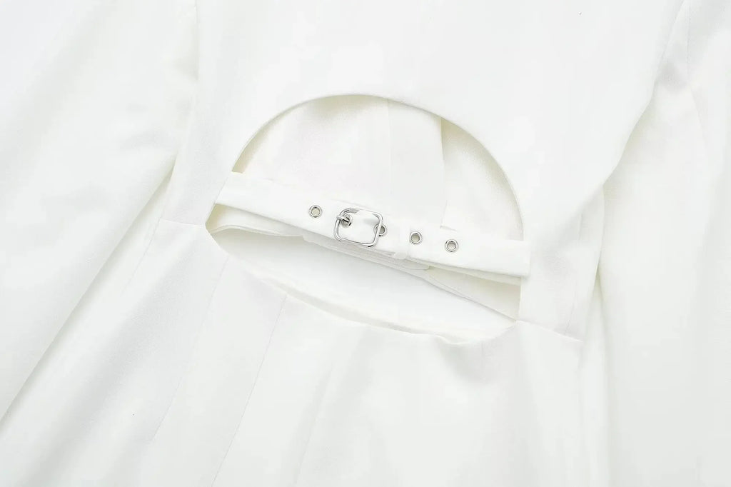 Hollow Out Mini Dress With Lapel Hidden Zipper High Waist