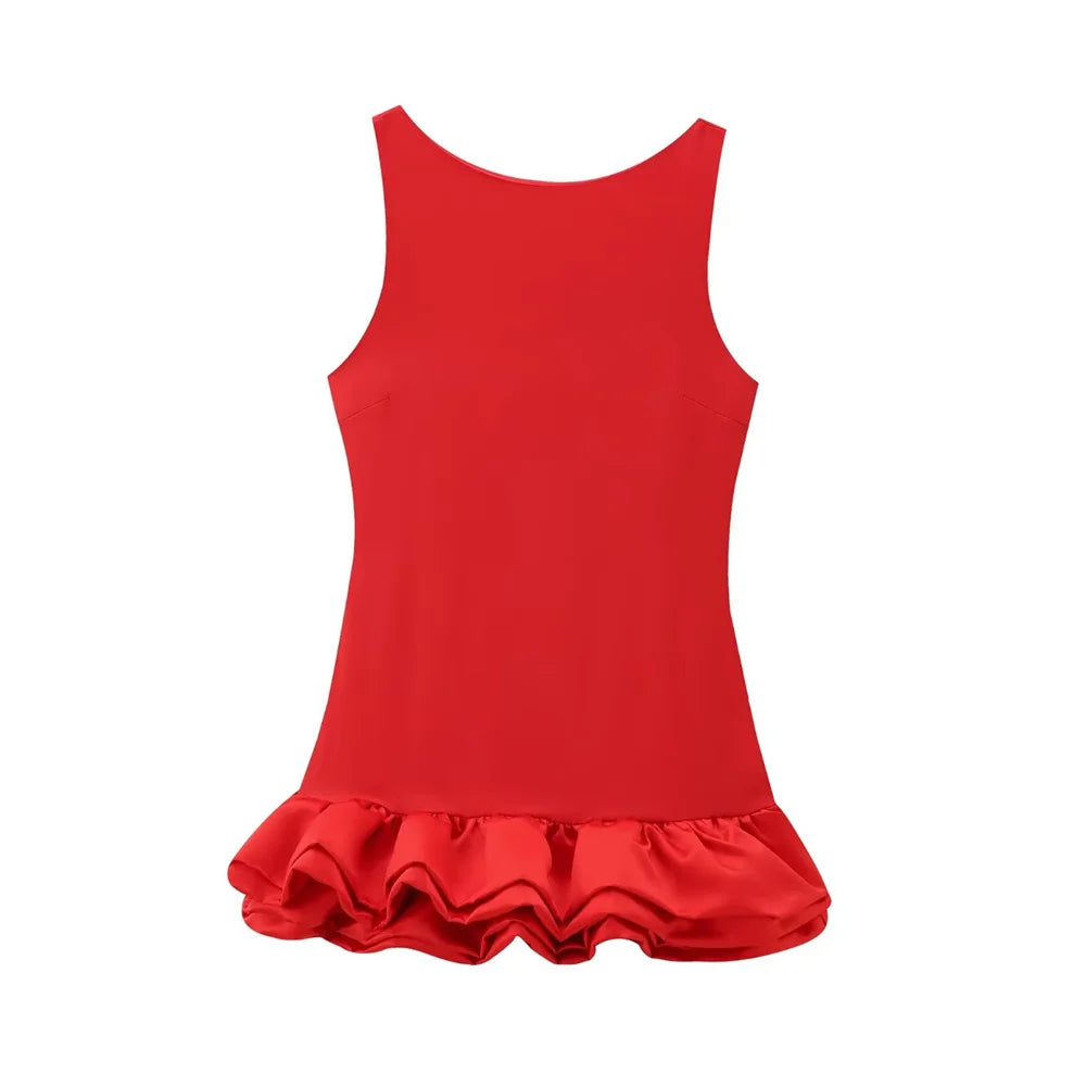 Sleeveless Camisole Dress With Layered Skirt For Autumn